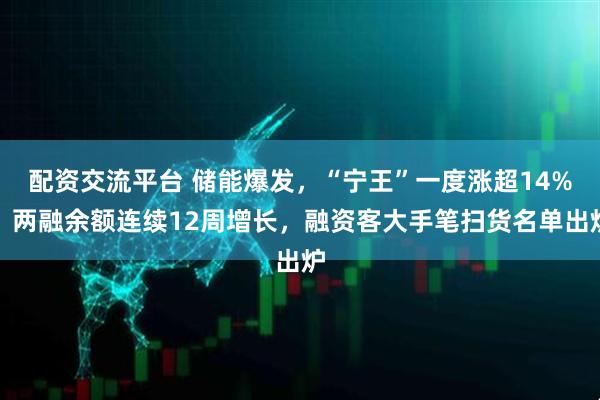 配资交流平台 储能爆发，“宁王”一度涨超14%！两融余额连续12周增长，融资客大手笔扫货名单出炉